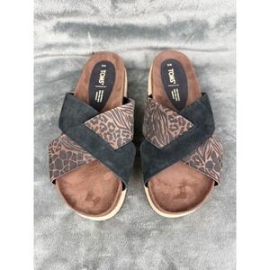 TOMS Women's Cross Strap Slide‎ Sandals, Animal Print Detail, Casual Comfort